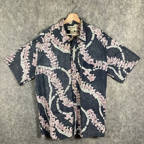 Cooke Street Honolulu Mens XL Hawaiian Floral Blue Button Camp Shirt U.S.A Made - Picture 1 of 15